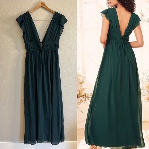 NWOT I'm All Yours Emerald Green Ruffled Maxi Dress - Picture 3 of 6